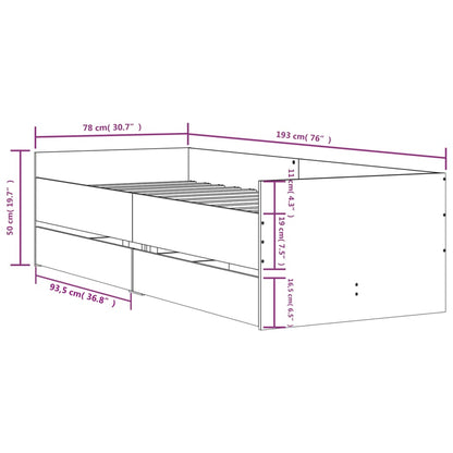 Bedframe met lades betongrijs 75x190 cm Small Single 75 x 190 cm Betongrijs