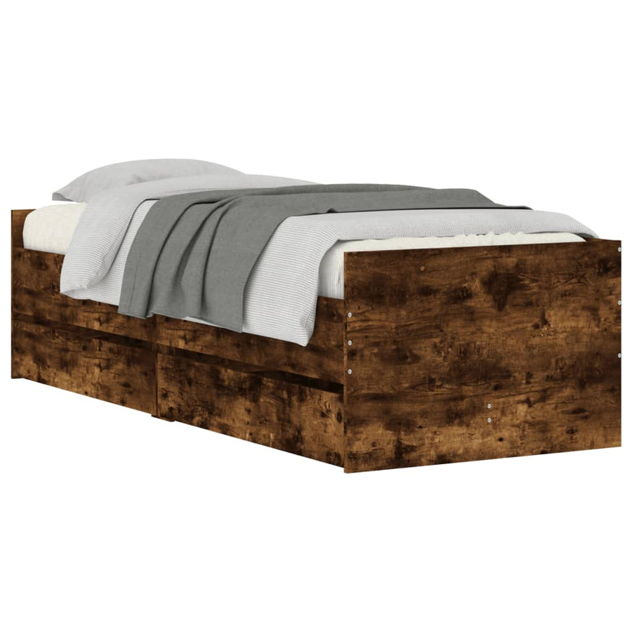 Bedframe met lades gerookt eikenkleurig 75x190 cm Small Single 75 x 190 cm Gerookt eiken