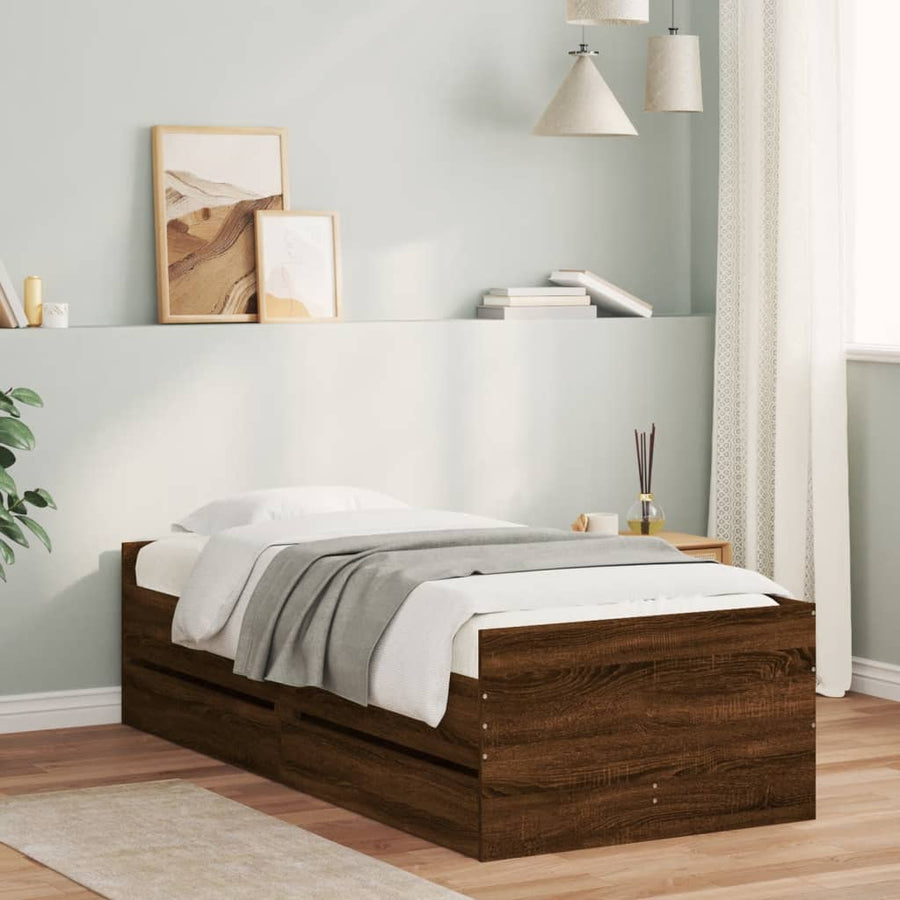 Bedframe met lades bruin eikenkleurig 75x190 cm Small Single 75 x 190 cm bruin eikenkleur