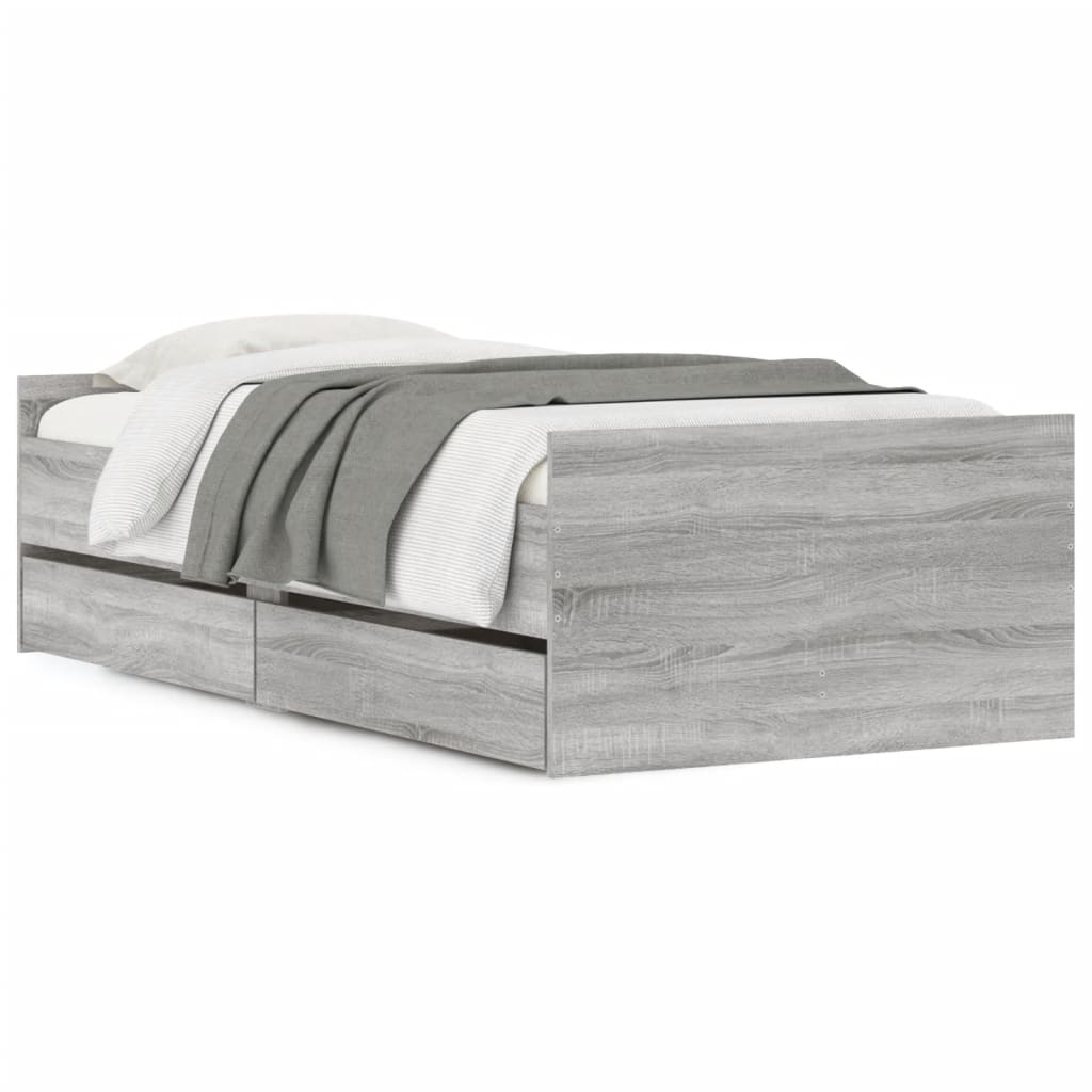 Bedframe met lades grijs sonoma eikenkleurig 100x200 cm 100 x 200 cm Grijs sonoma