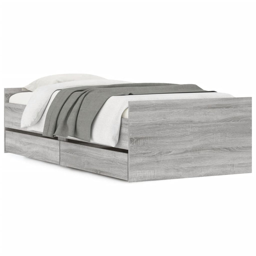 Bedframe met lades grijs sonoma eikenkleurig 100x200 cm 100 x 200 cm Grijs sonoma