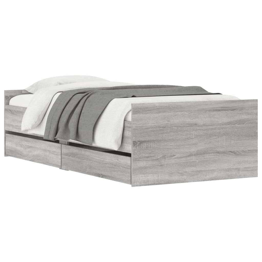 Bedframe met lades grijs sonoma eikenkleurig 100x200 cm 100 x 200 cm Grijs sonoma