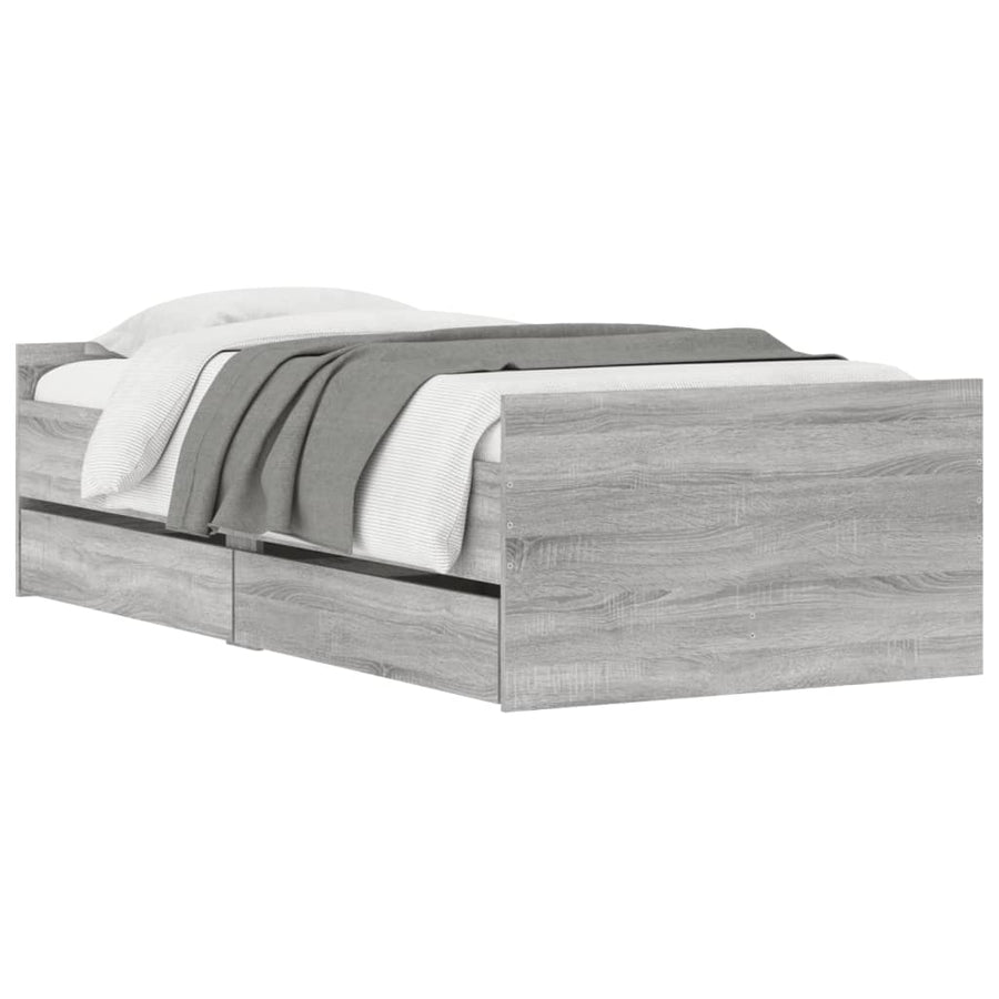 Bedframe met lades grijs sonoma eikenkleurig 100x200 cm 100 x 200 cm Grijs sonoma
