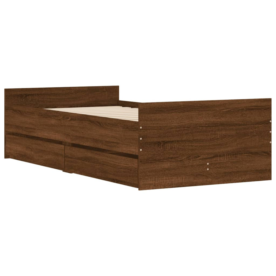 Bedframe met lades bruineikenkleurig 100x200 cm 100 x 200 cm bruin eikenkleur