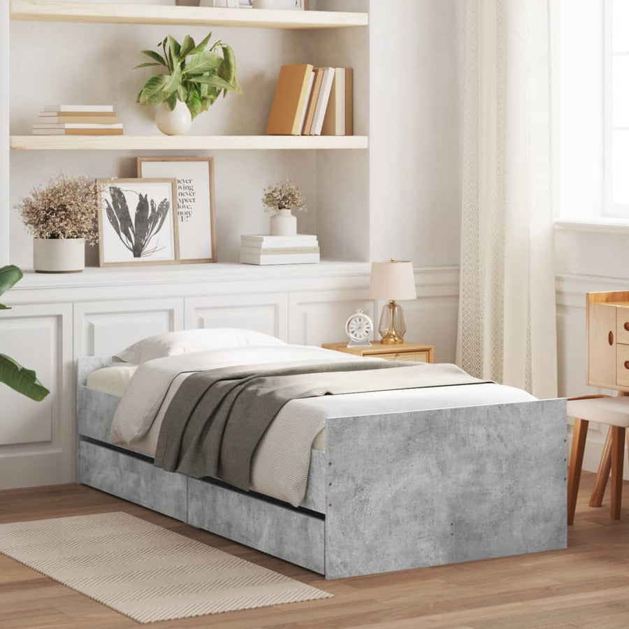 Bedframe met lades betongrijs 90x200 cm 90 x 200 cm Betongrijs