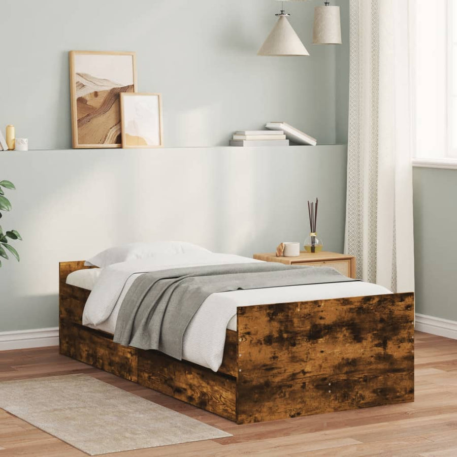 Bedframe met lades gerookt eikenkleurig 90x200 cm 90 x 200 cm Gerookt eiken