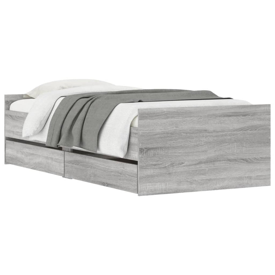 Bedframe met lades grijs sonoma eikenkleurig 90x200 cm 90 x 200 cm Grijs sonoma