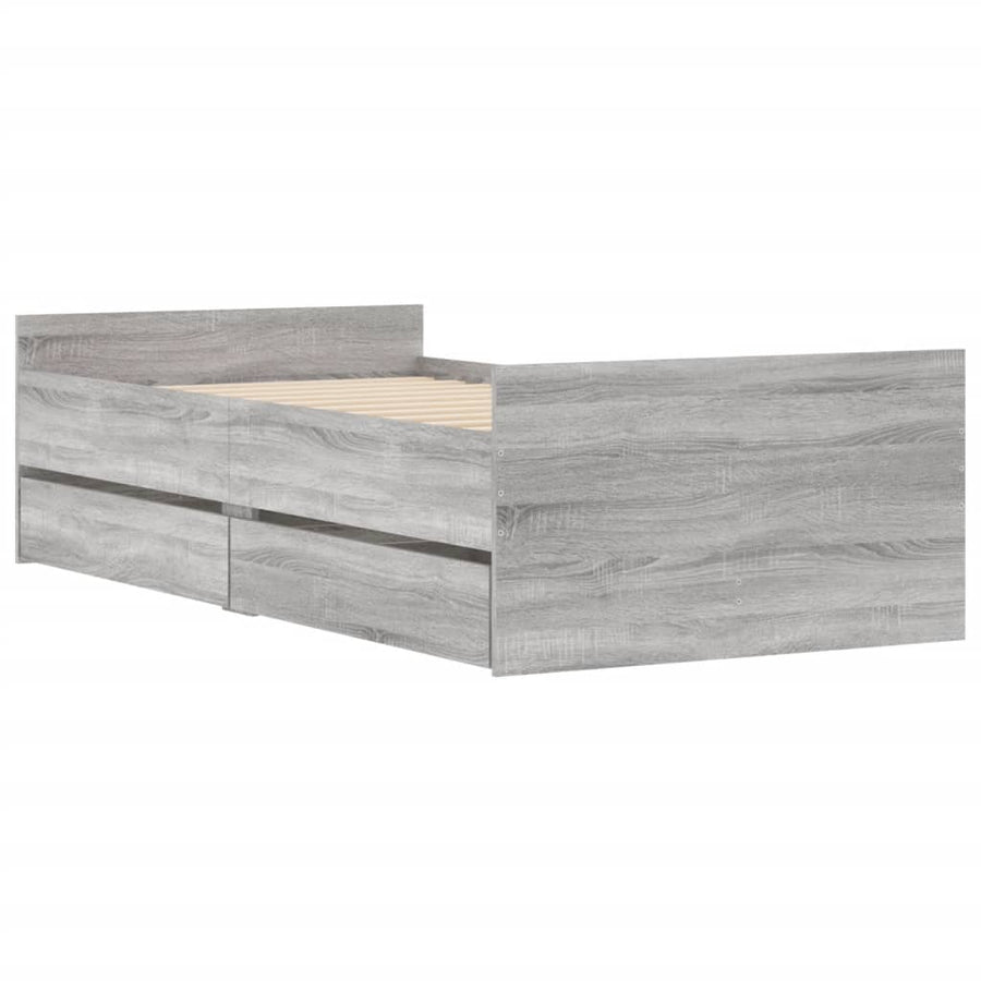 Bedframe met lades grijs sonoma eikenkleurig 90x200 cm 90 x 200 cm Grijs sonoma