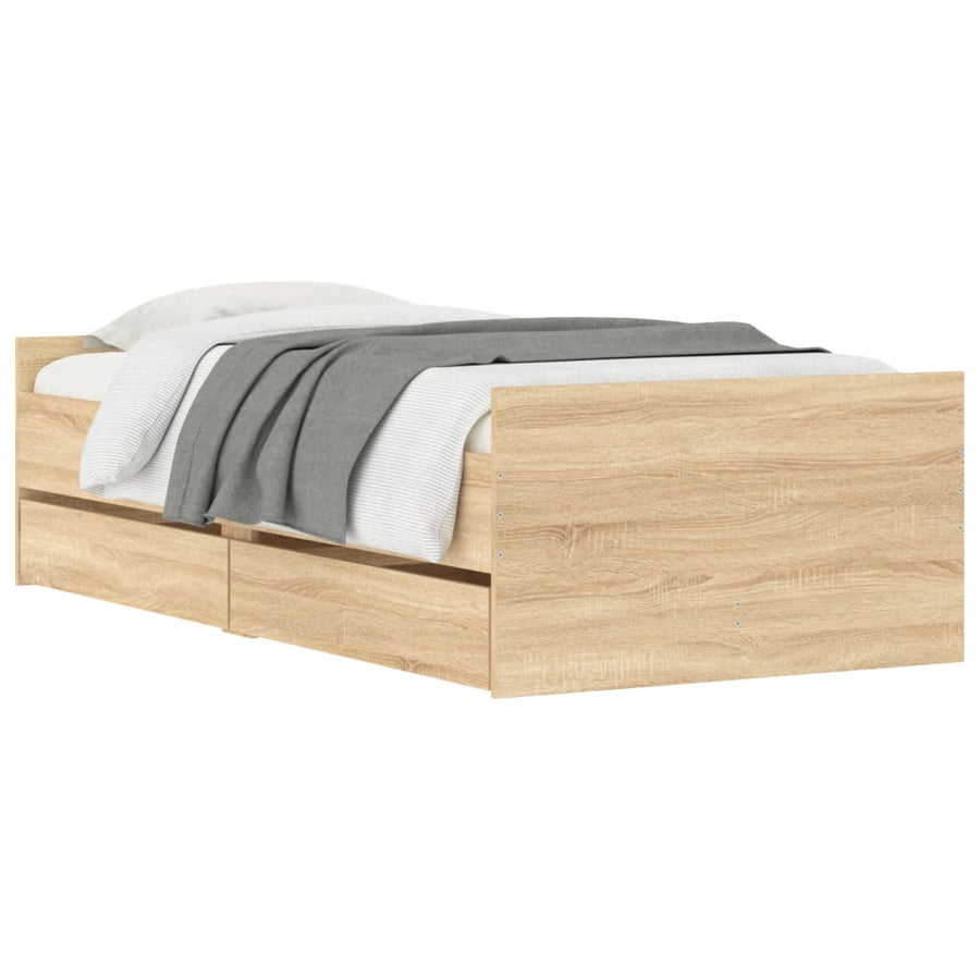 Bedframe met lades sonoma eikenkleurig 90x190 cm 90 x 190 cm Sonoma eiken