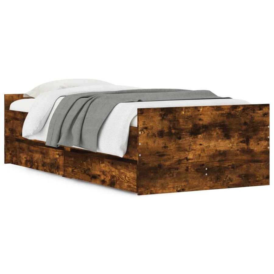 Bedframe met lades gerookt eikenkleurig 90x190 cm 90 x 190 cm Gerookt eiken