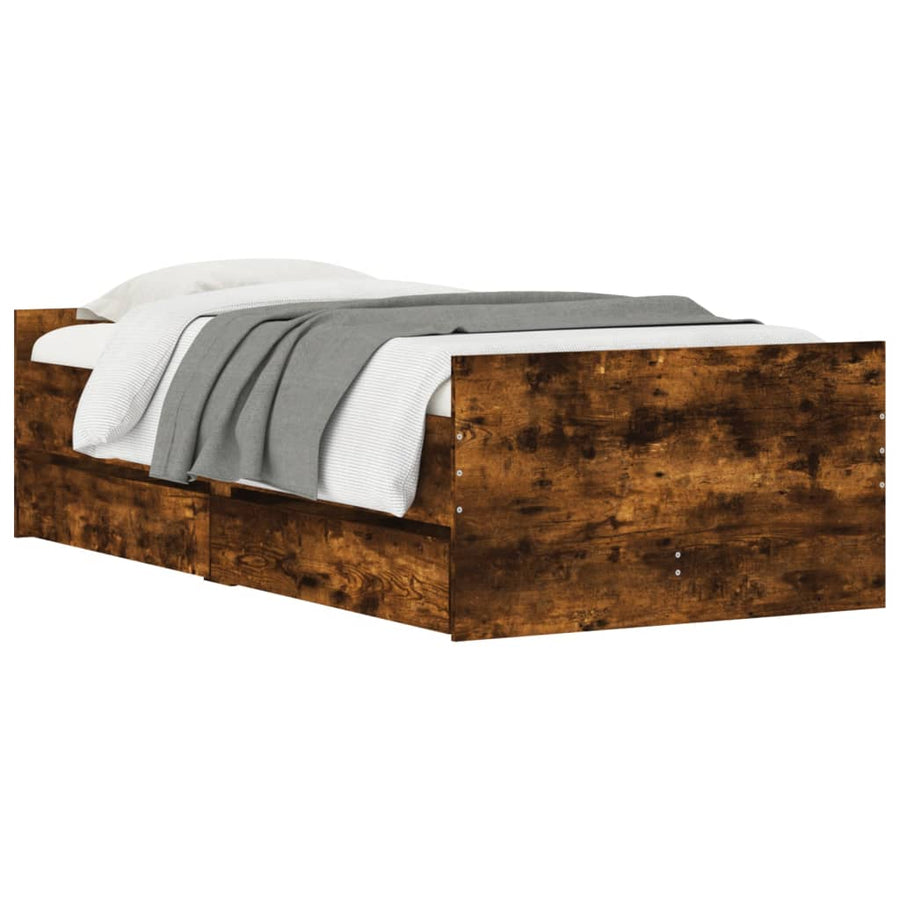 Bedframe met lades gerookt eikenkleurig 90x190 cm 90 x 190 cm Gerookt eiken