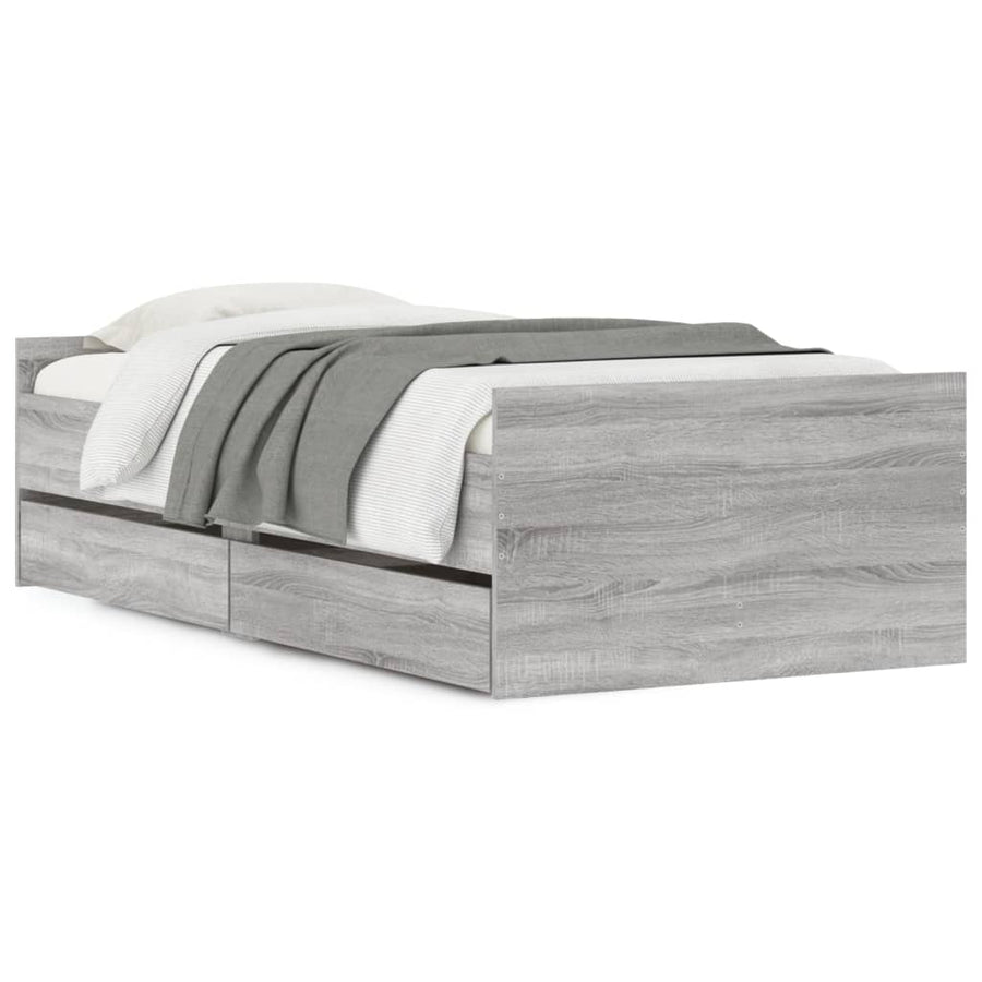 Bedframe met lades grijs sonoma eikenkleurig 90x190 cm 90 x 190 cm Grijs sonoma