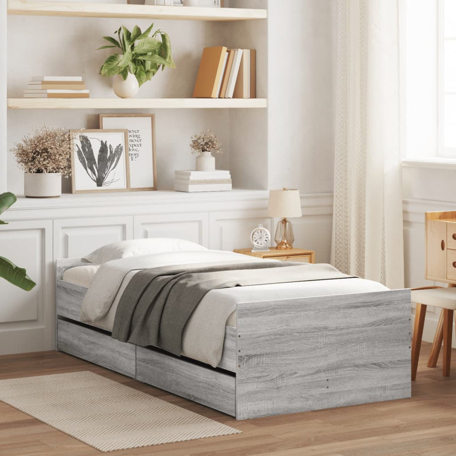 Bedframe met lades grijs sonoma eikenkleurig 90x190 cm 90 x 190 cm Grijs sonoma