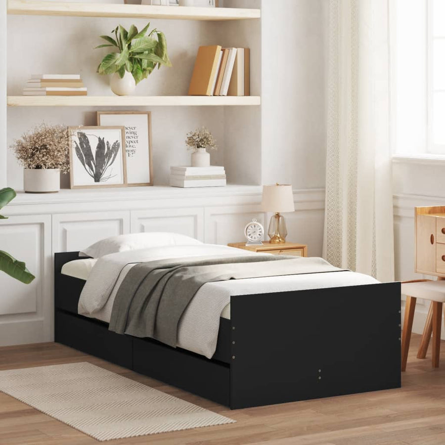 Bedframe Met Lades Small Single Zwart 75 x 190 cm