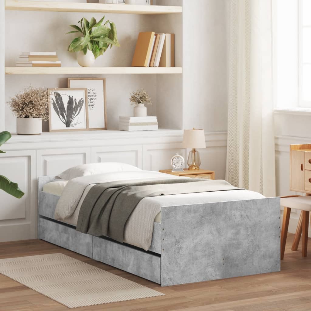 Bedframe Met Lades Small Single Betongrijs 75 x 190 cm