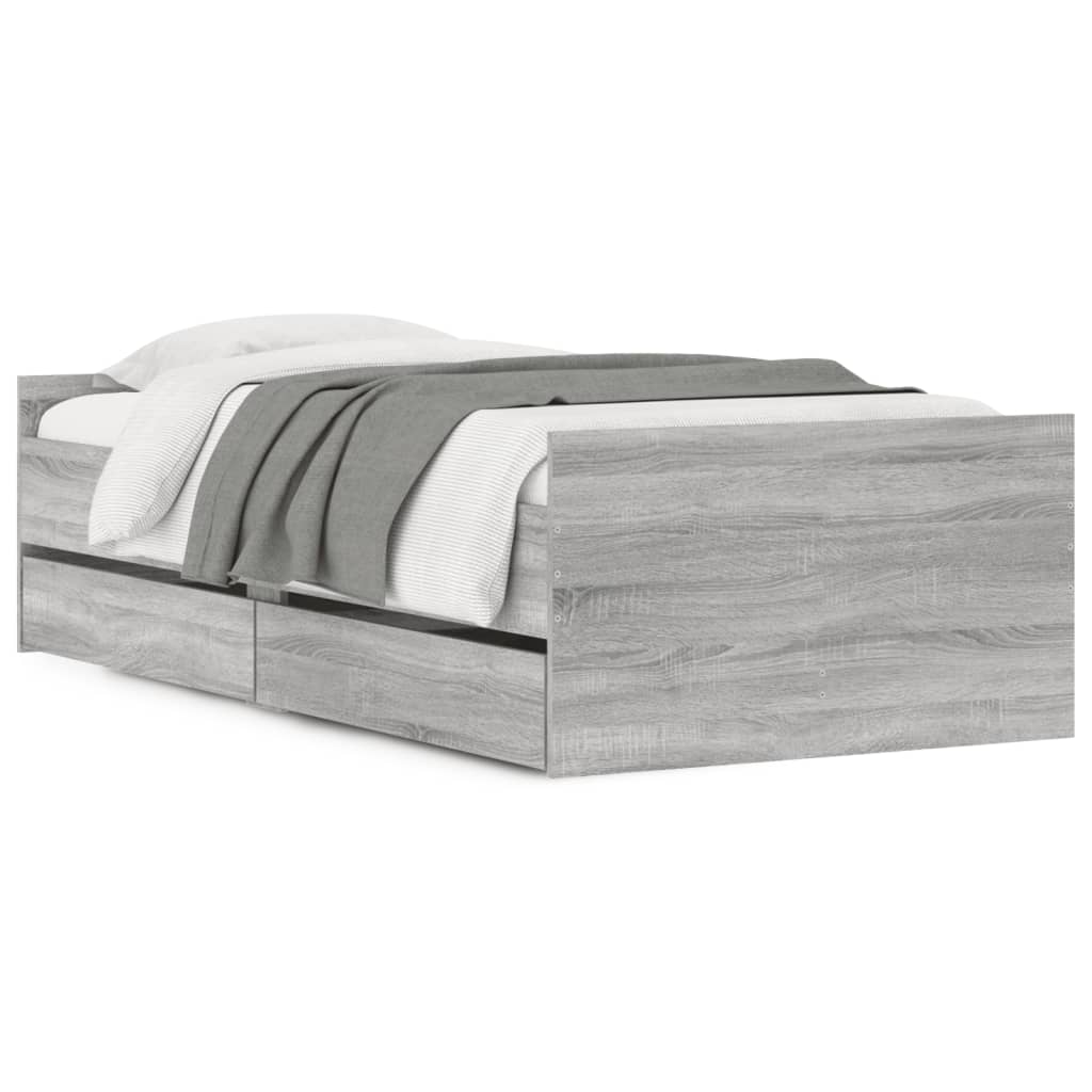 Bedframe Met Lades Eiken Small Single Grijs sonoma 75 x 190 cm