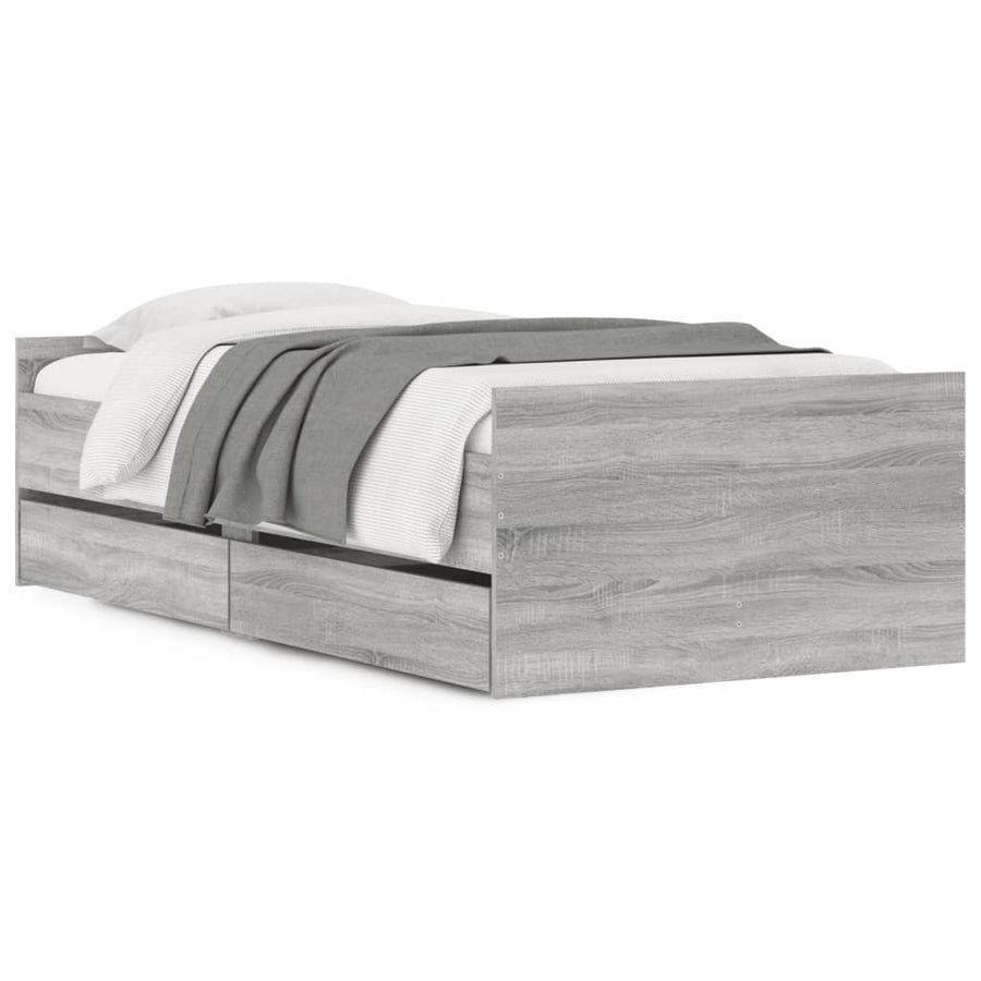 Bedframe Met Lades Eiken Small Single Grijs sonoma 75 x 190 cm