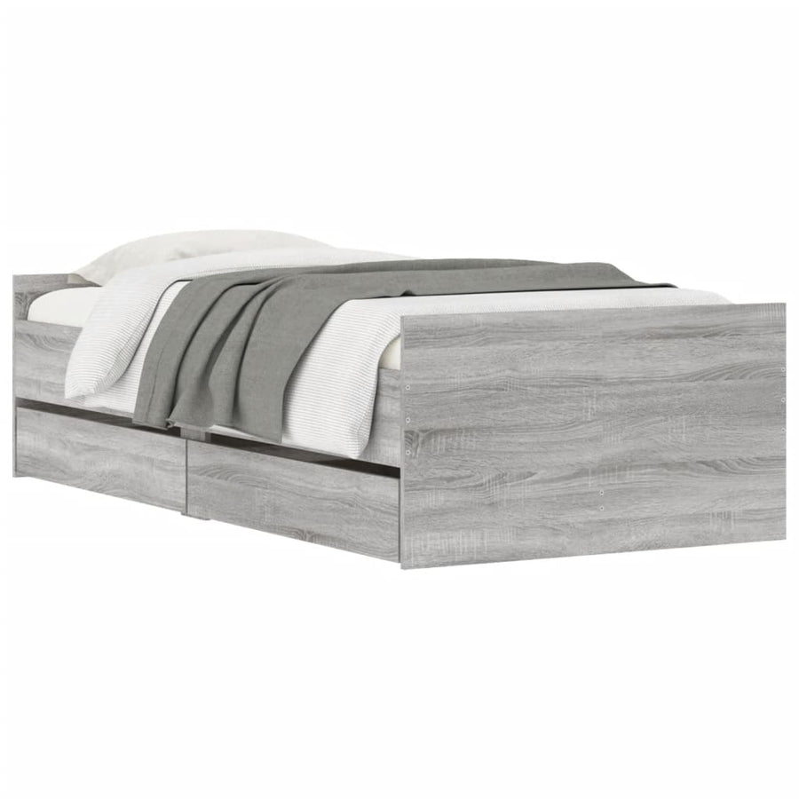 Bedframe Met Lades Eiken Small Single Grijs sonoma 75 x 190 cm