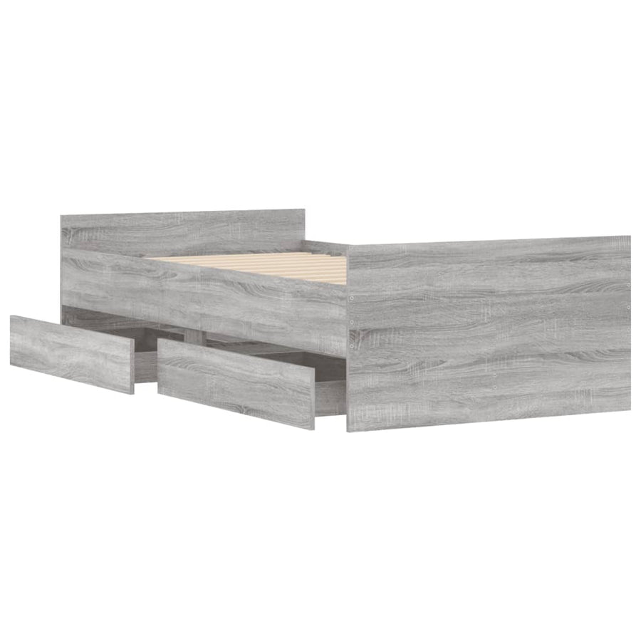 Bedframe Met Lades Eiken Small Single Grijs sonoma 75 x 190 cm