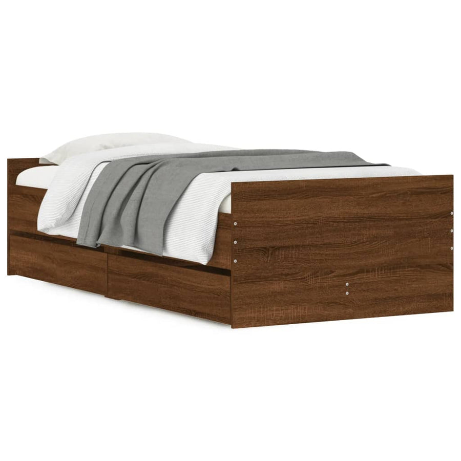 Bedframe Met Lades Ig Small Single 75 x 190 cm bruin eikenkleur