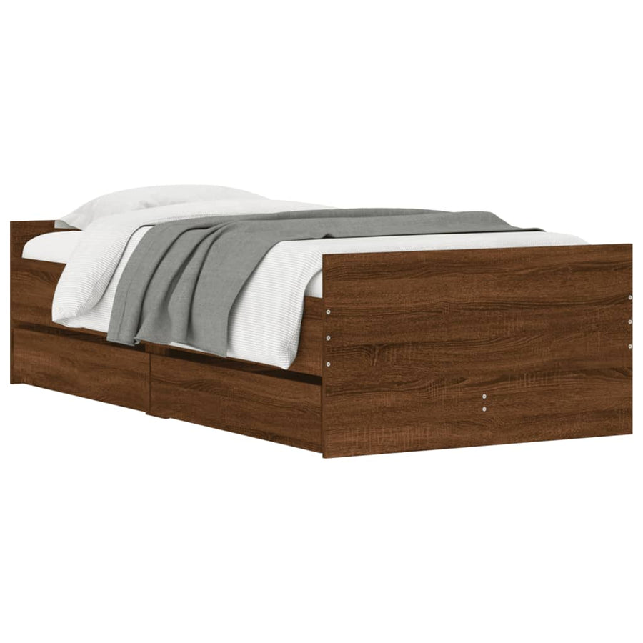 Bedframe Met Lades Ig Small Single 75 x 190 cm bruin eikenkleur