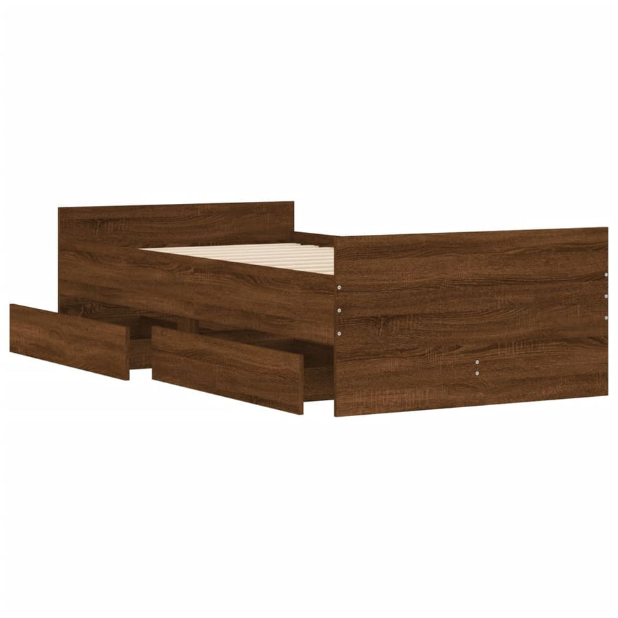 Bedframe Met Lades Ig Small Single 75 x 190 cm bruin eikenkleur