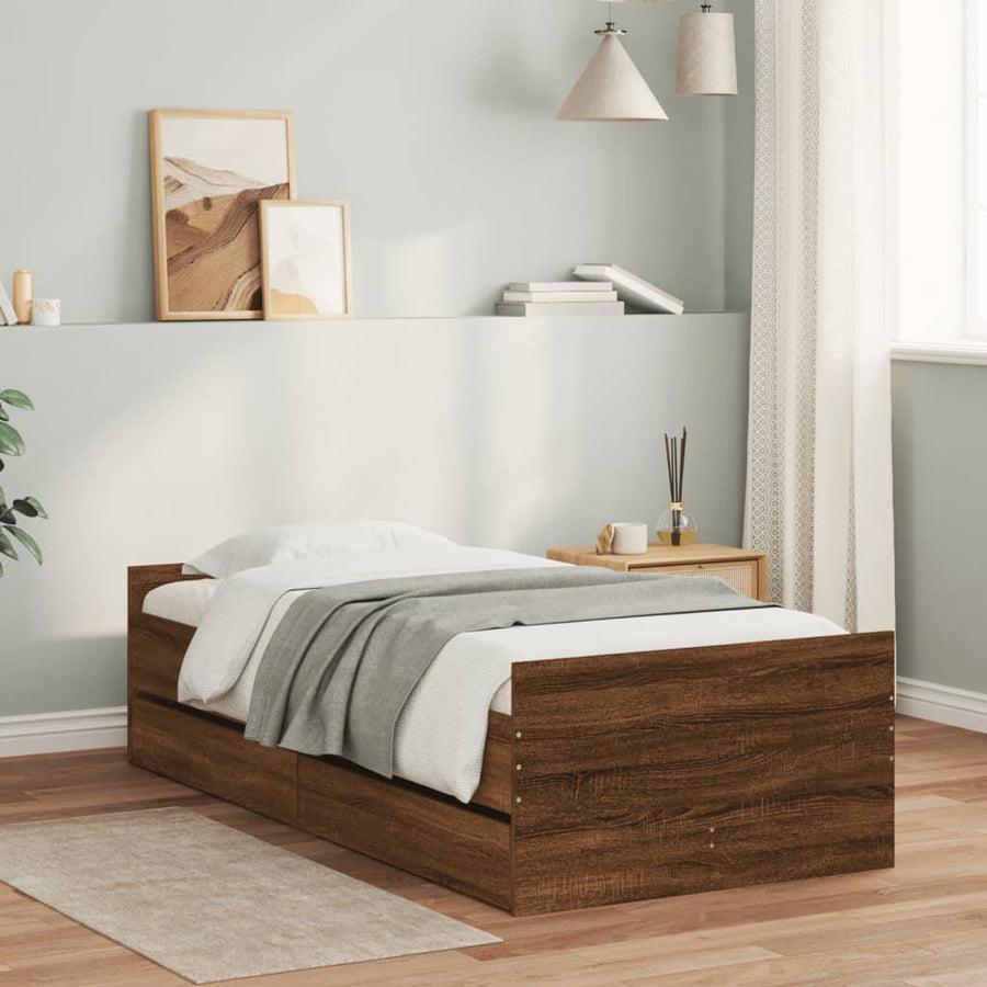Bedframe Met Lades Ig Small Single 75 x 190 cm bruin eikenkleur