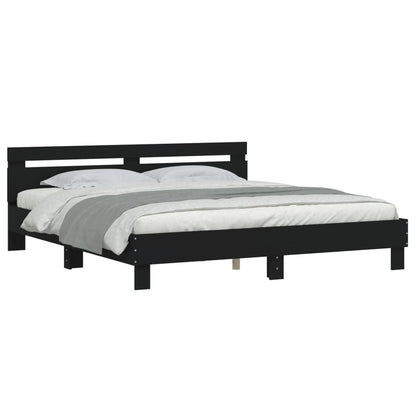 Bedframe met hoofdeinde bewerkt hout zwart 200x200 cm 200 x 200 cm Zwart