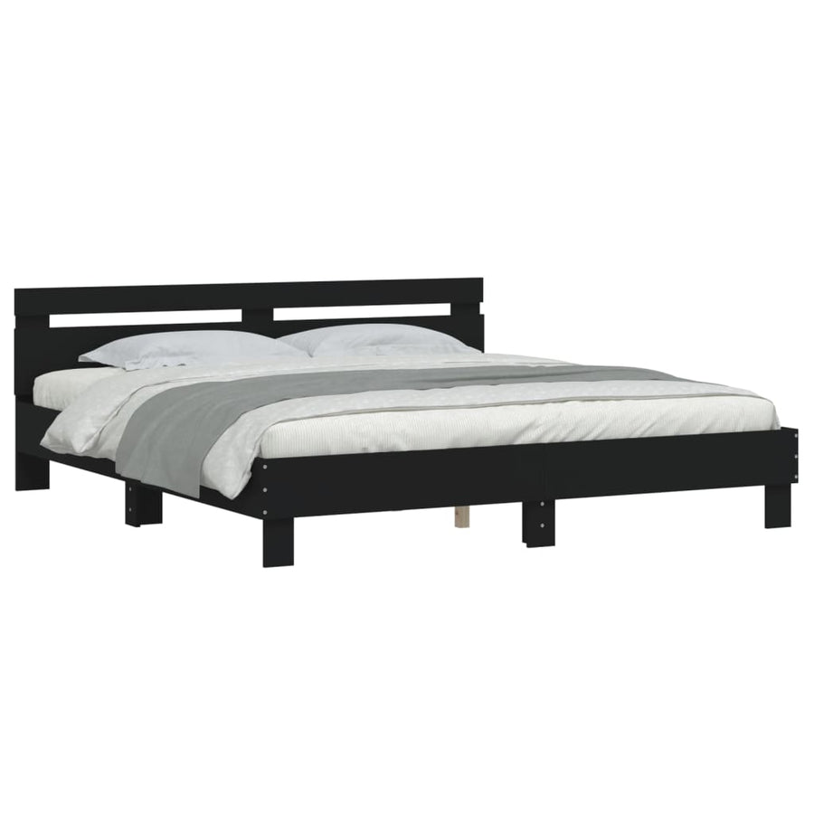Bedframe met hoofdeinde bewerkt hout zwart 200x200 cm 200 x 200 cm Zwart
