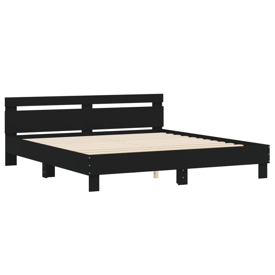Bedframe met hoofdeinde bewerkt hout zwart 200x200 cm 200 x 200 cm Zwart