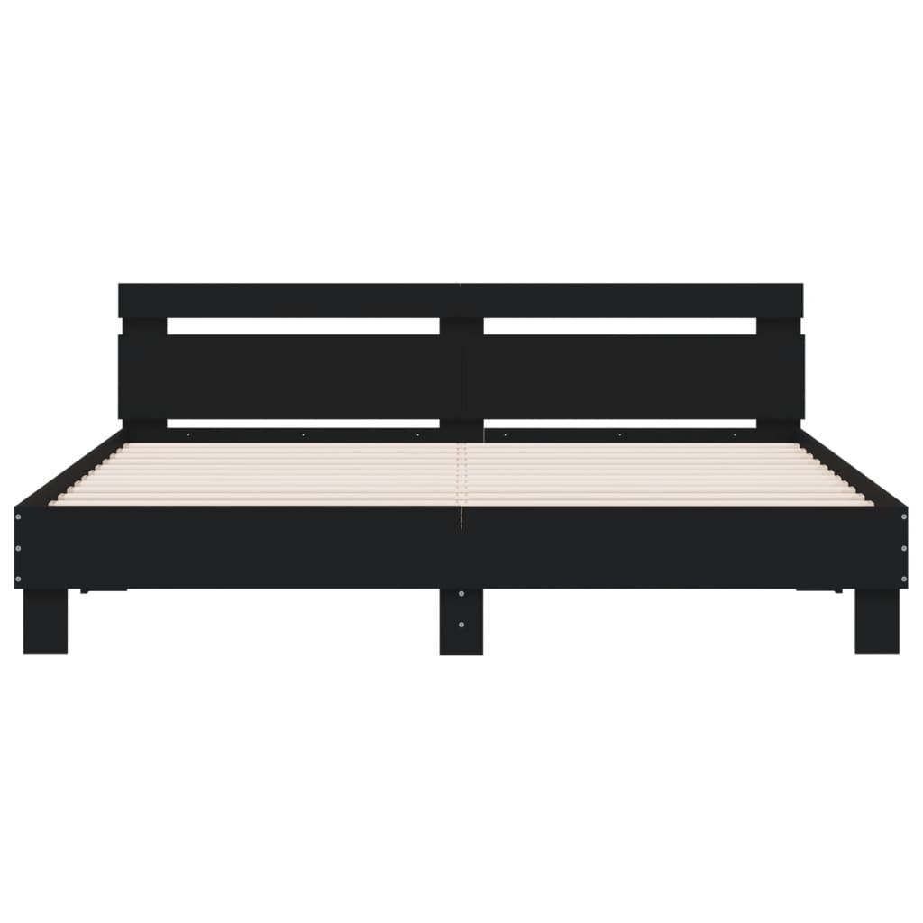 Bedframe met hoofdeinde bewerkt hout zwart 200x200 cm 200 x 200 cm Zwart