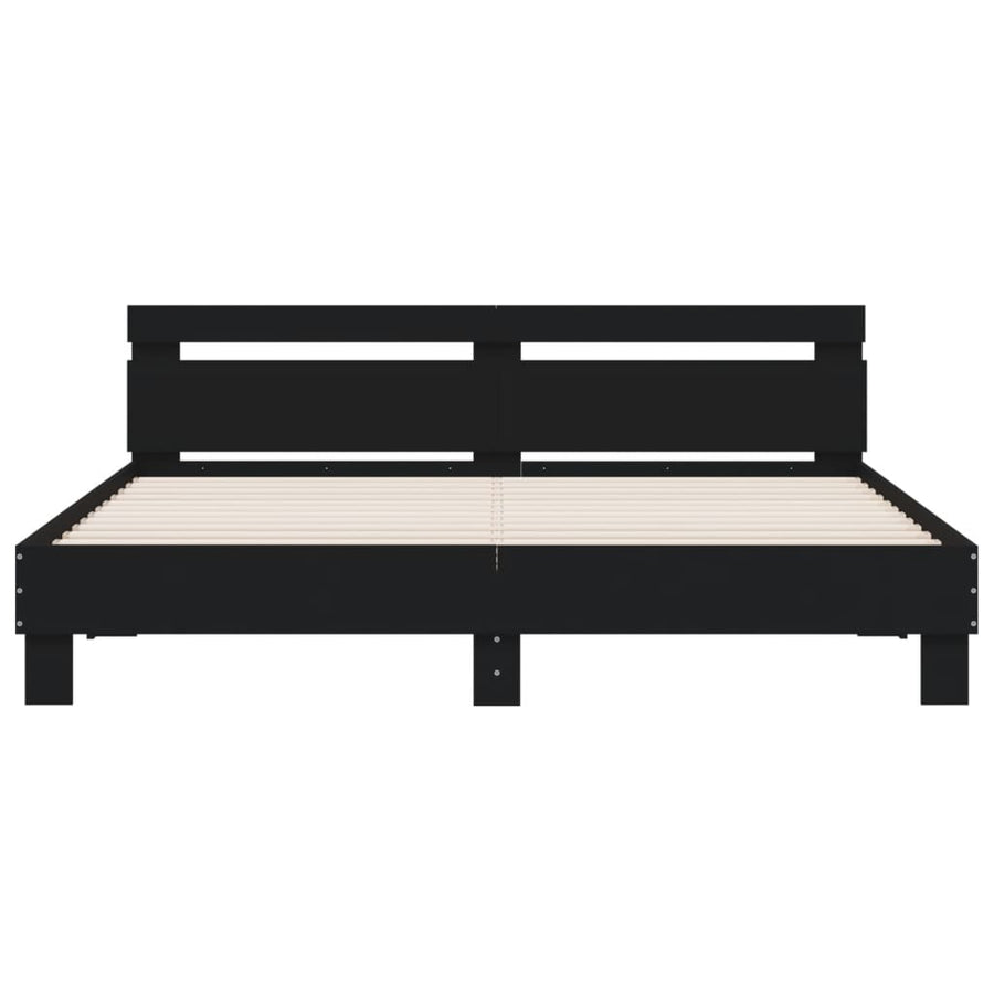 Bedframe met hoofdeinde bewerkt hout zwart 200x200 cm 200 x 200 cm Zwart