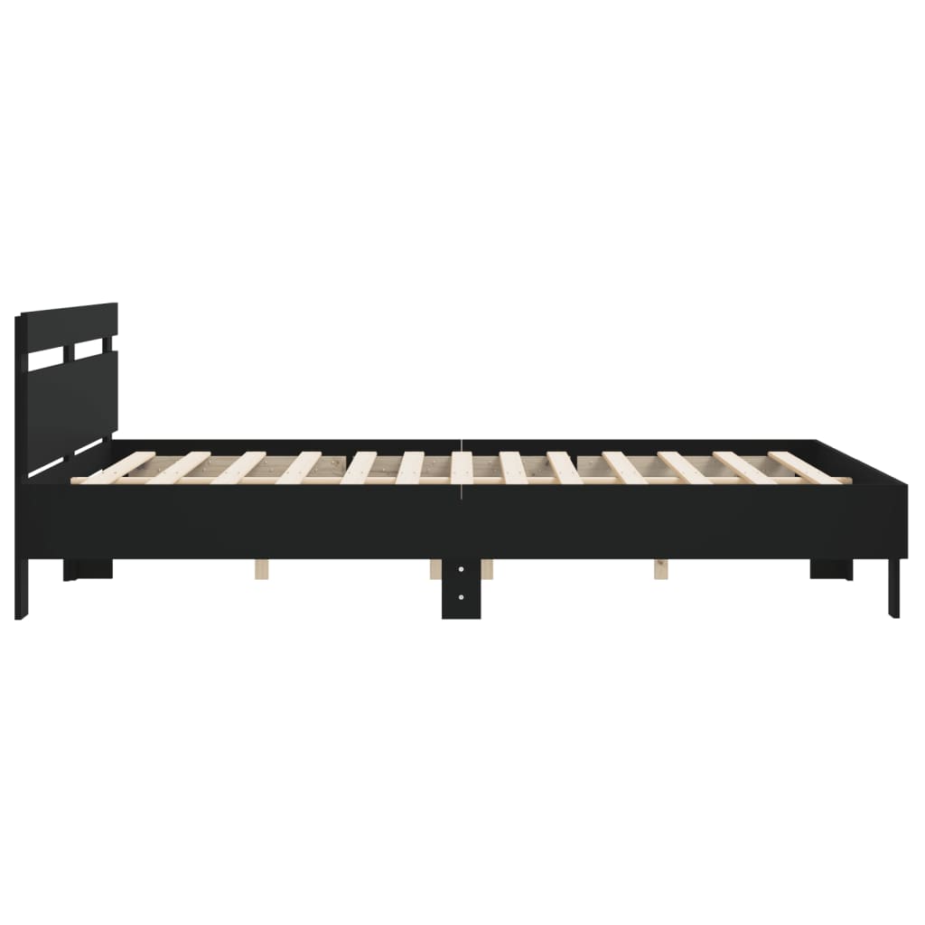 Bedframe met hoofdeinde bewerkt hout zwart 200x200 cm 200 x 200 cm Zwart