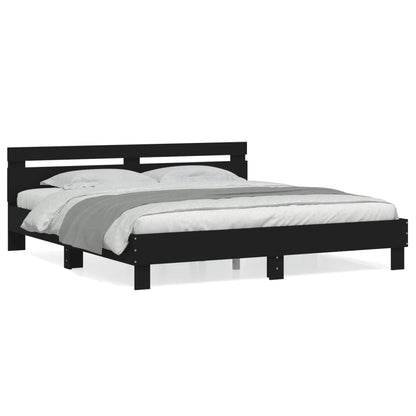 Bedframe met hoofdeinde bewerkt hout zwart 200x200 cm 200 x 200 cm Zwart