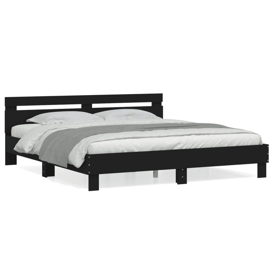 Bedframe met hoofdeinde bewerkt hout zwart 200x200 cm 200 x 200 cm Zwart