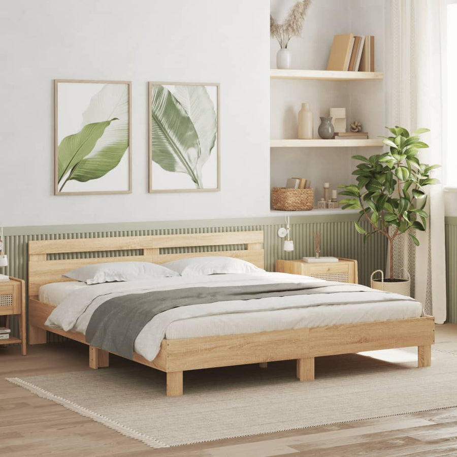 Bedframe met hoofdeinde bewerkt hout sonoma eiken 200x200 cm 200 x 200 cm Sonoma eiken