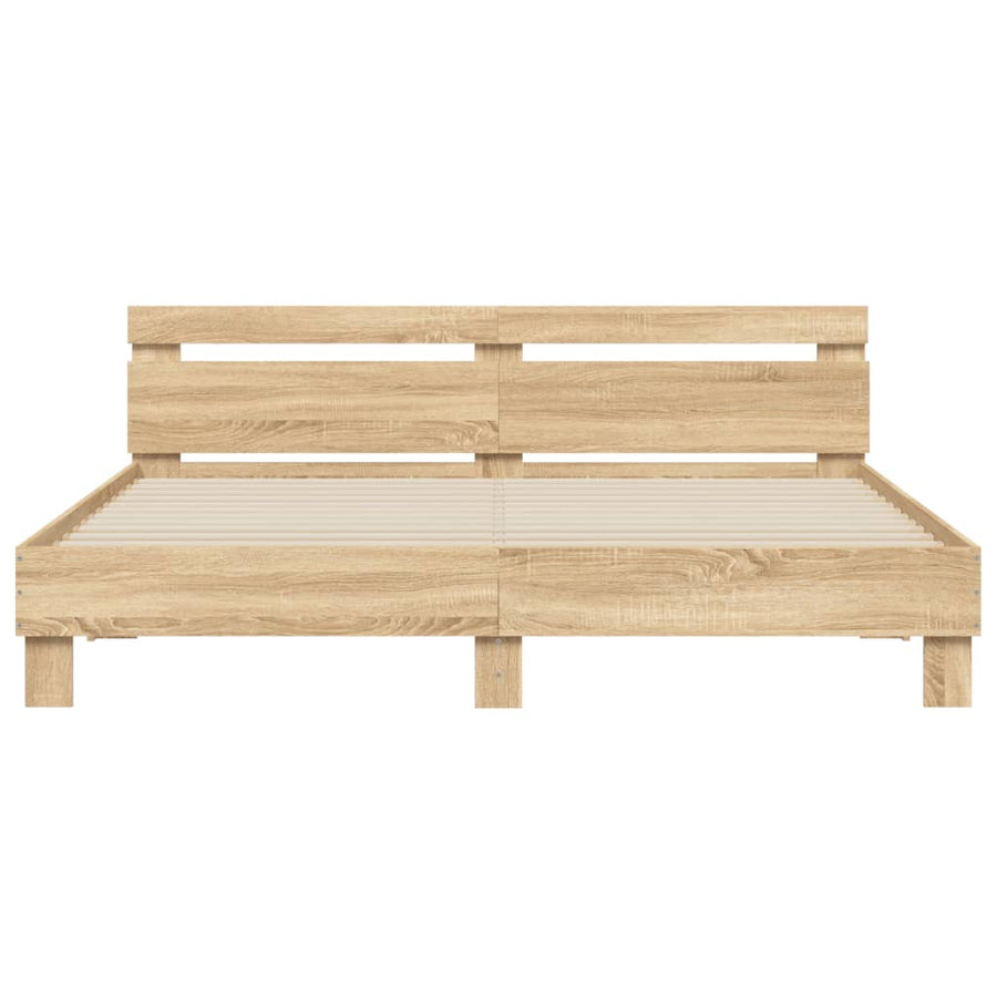 Bedframe met hoofdeinde bewerkt hout sonoma eiken 200x200 cm 200 x 200 cm Sonoma eiken