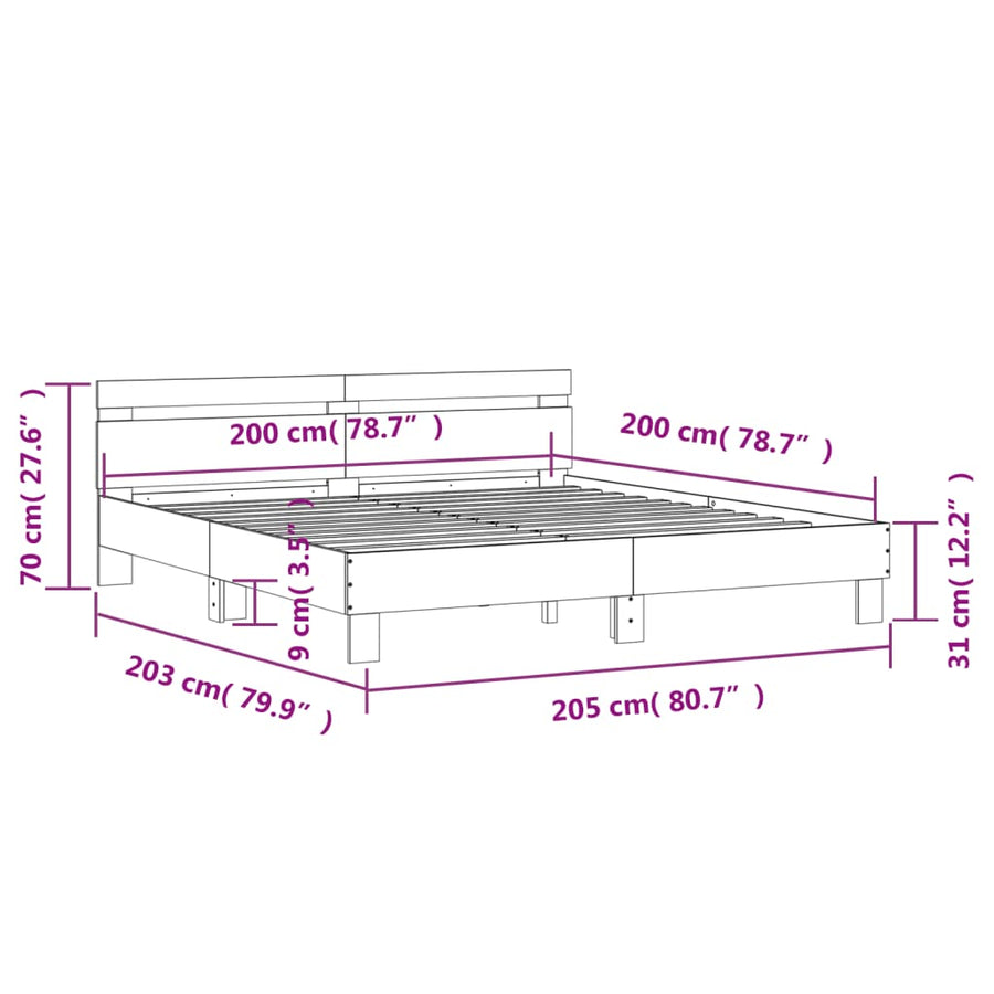 Bedframe met hoofdeinde bewerkt hout sonoma eiken 200x200 cm 200 x 200 cm Sonoma eiken