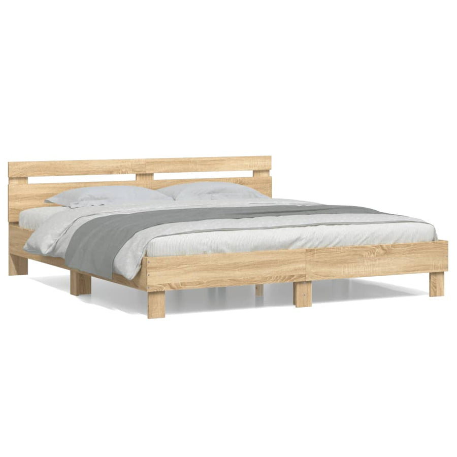 Bedframe met hoofdeinde bewerkt hout sonoma eiken 200x200 cm 200 x 200 cm Sonoma eiken