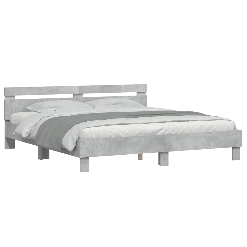 Bedframe met hoofdeinde bewerkt hout betongrijs 200x200 cm 200 x 200 cm Betongrijs