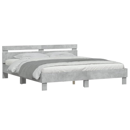 Bedframe met hoofdeinde bewerkt hout betongrijs 200x200 cm 200 x 200 cm Betongrijs