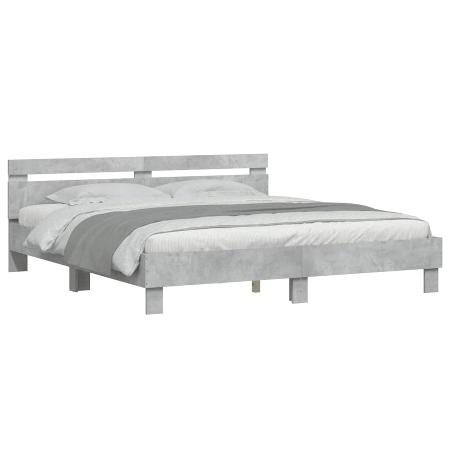 Bedframe met hoofdeinde bewerkt hout betongrijs 200x200 cm 200 x 200 cm Betongrijs