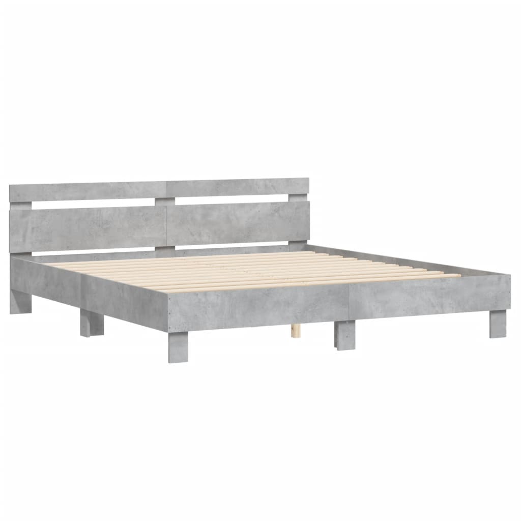Bedframe met hoofdeinde bewerkt hout betongrijs 200x200 cm 200 x 200 cm Betongrijs