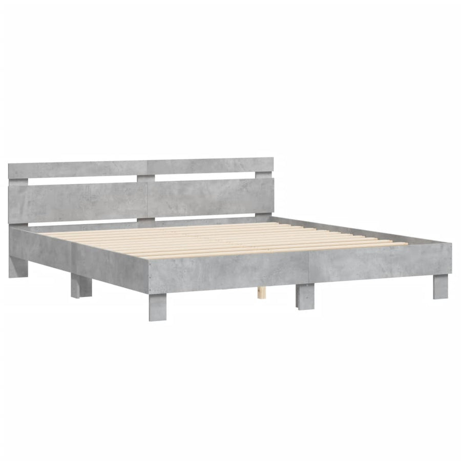 Bedframe met hoofdeinde bewerkt hout betongrijs 200x200 cm 200 x 200 cm Betongrijs