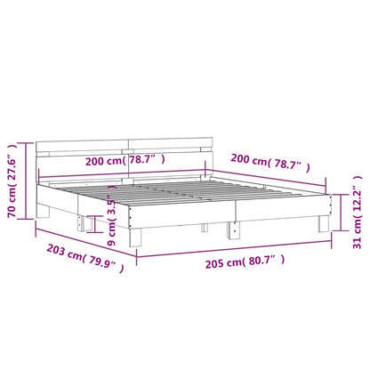 Bedframe met hoofdeinde bewerkt hout betongrijs 200x200 cm 200 x 200 cm Betongrijs