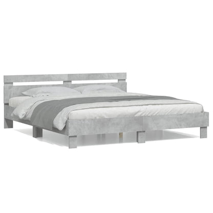 Bedframe met hoofdeinde bewerkt hout betongrijs 200x200 cm 200 x 200 cm Betongrijs