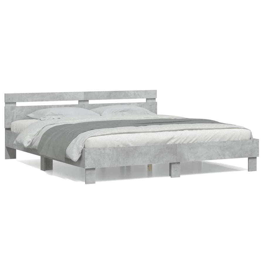 Bedframe met hoofdeinde bewerkt hout betongrijs 200x200 cm 200 x 200 cm Betongrijs
