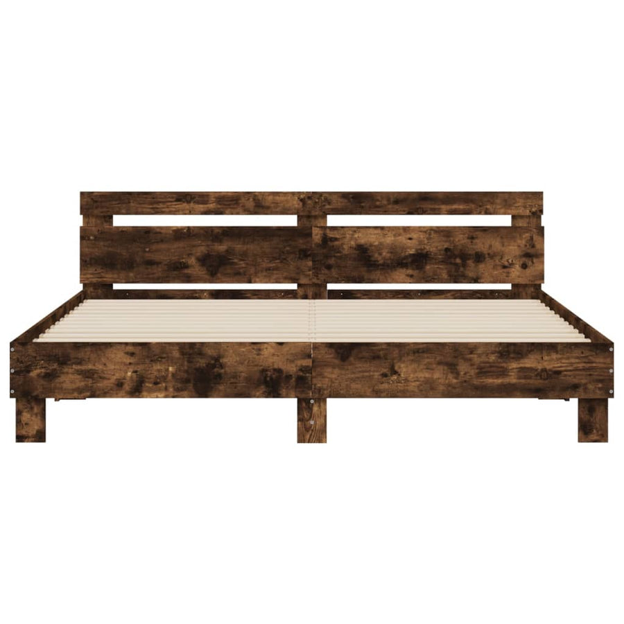 Bedframe met hoofdeinde bewerkt hout gerookt eiken 200x200 cm 200 x 200 cm Gerookt eiken