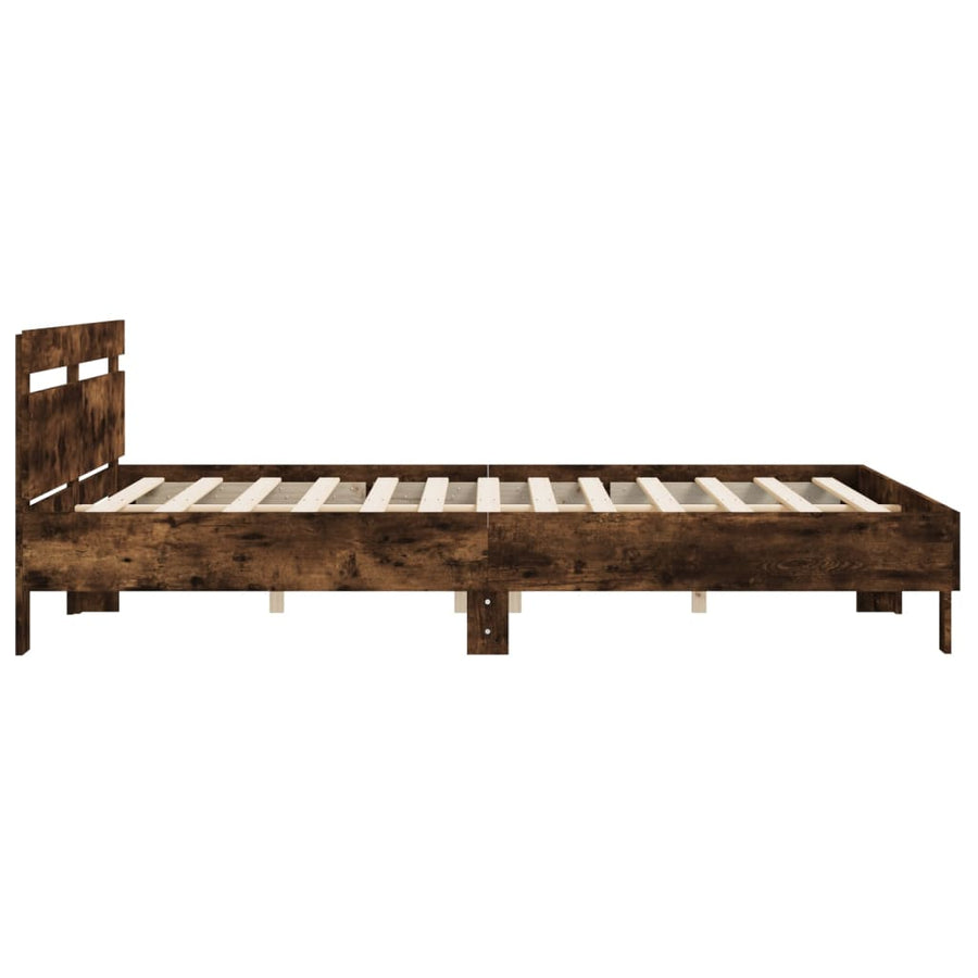 Bedframe met hoofdeinde bewerkt hout gerookt eiken 200x200 cm 200 x 200 cm Gerookt eiken
