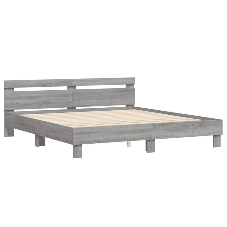 Bedframe met hoofdeinde bewerkt hout grijs sonoma 200x200 cm 200 x 200 cm Grijs sonoma